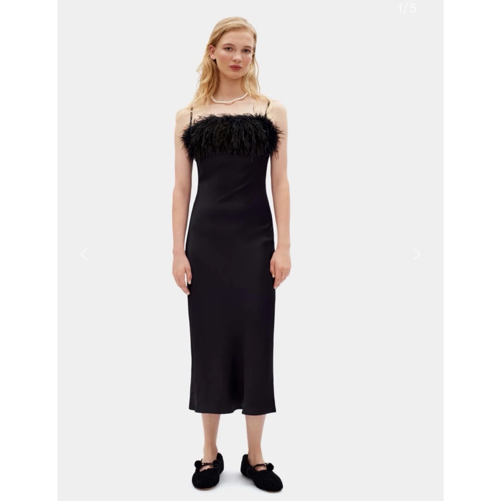 Sleeper Ostrich Feather Trim Slip Dress Womens Black M $390
